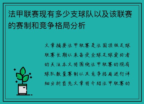法甲联赛现有多少支球队以及该联赛的赛制和竞争格局分析